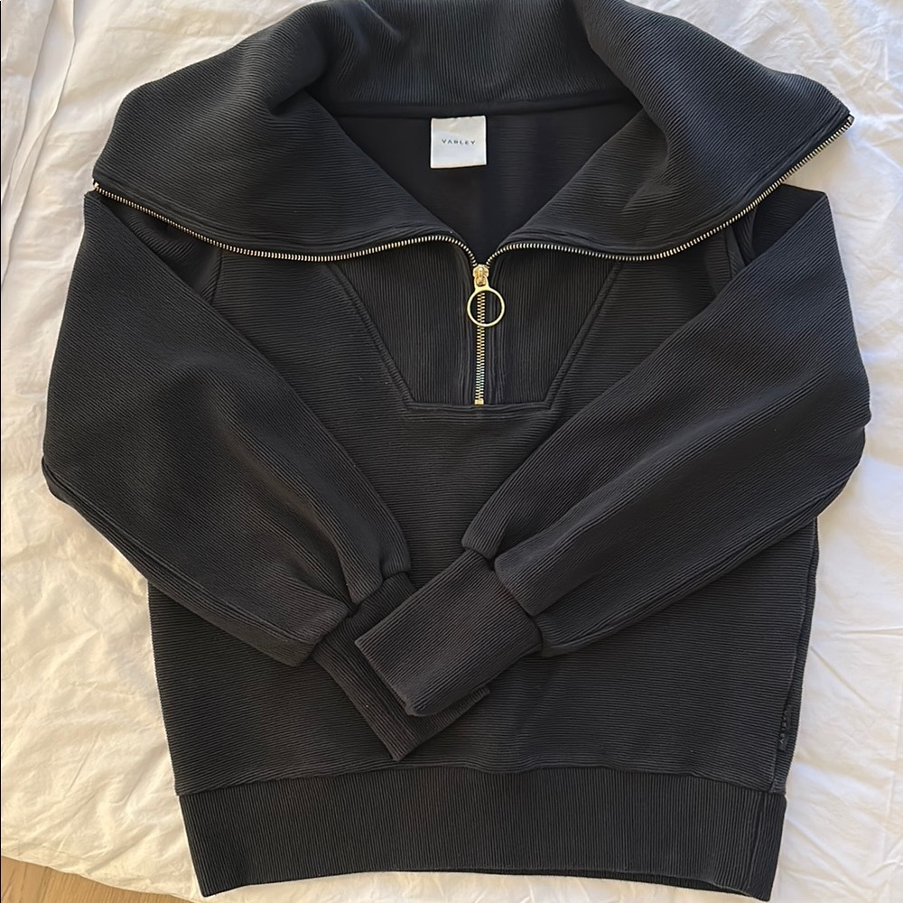 Varley Charcoal Sweater with Gold Zip